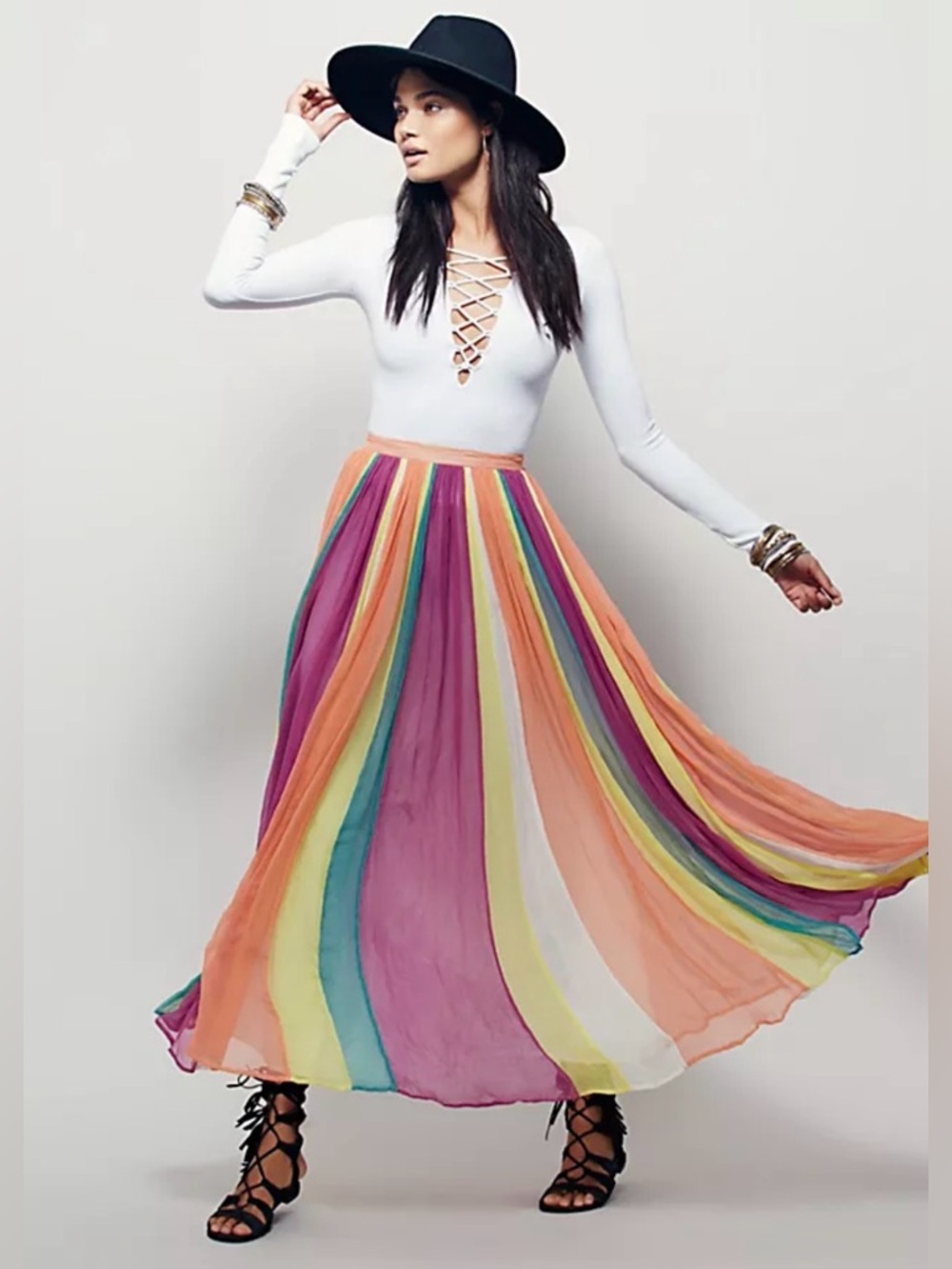 Free People The In Crowd Multicolored Maxi Skirt AS IS
